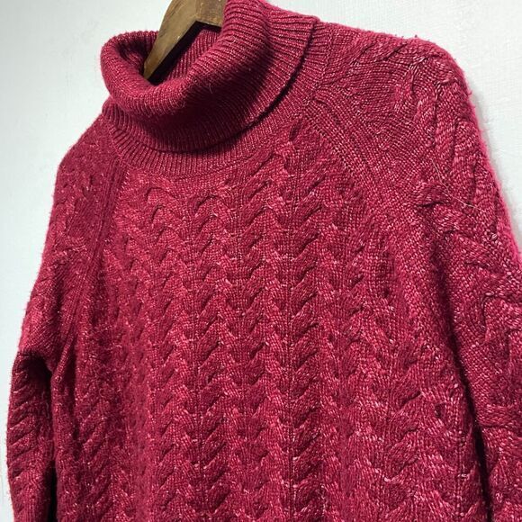 Michael Kors Sweater Women XL Wine Red Long Sleeve Cableknit Turtleneck Pullover - Picture 5 of 12